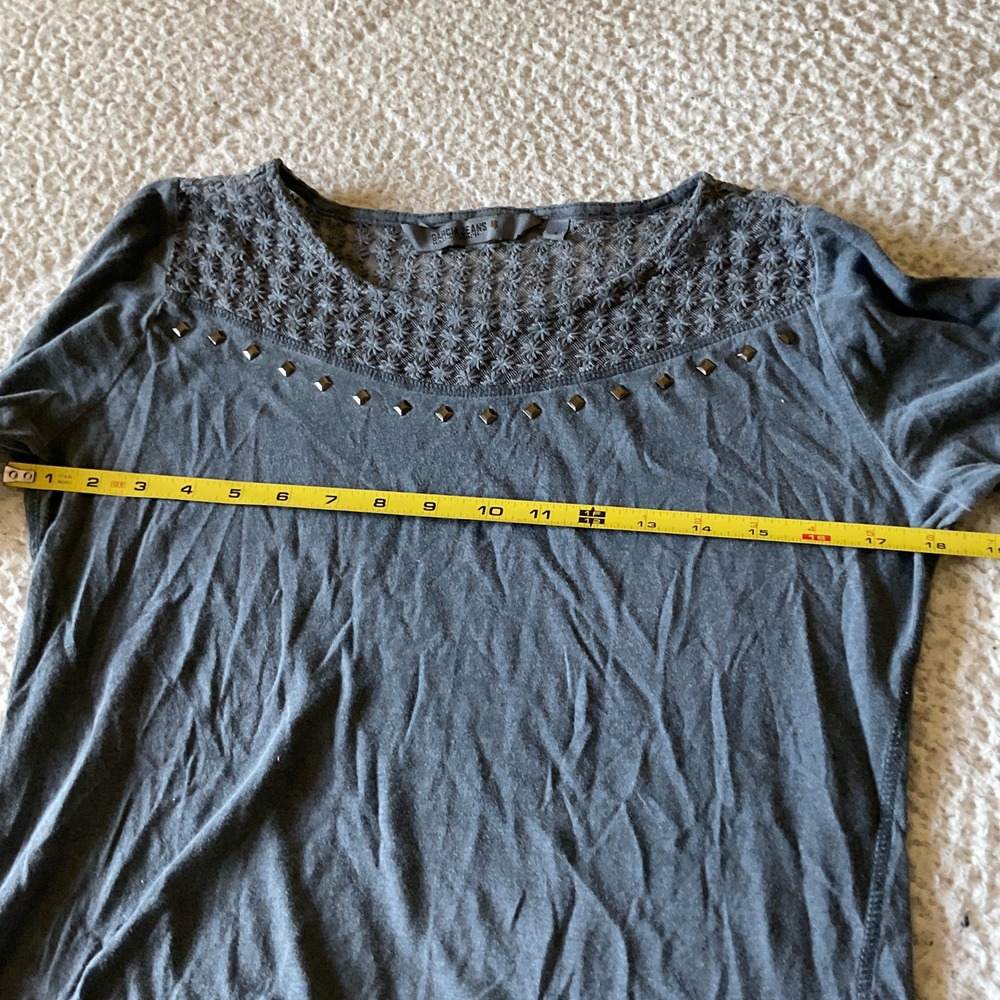 Garcia Jeans Long Sleeve Top Womens S Gray Excellent Studded Lace Yoke Tee - Picture 3 of 6
